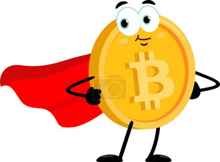 Illustration for Bitcoin SuperHero Cartoon Character. Vector Illustration Flat Design Isolated On Transparent Background - Royalty Free Image