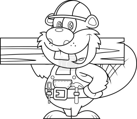 Ilustración de Lindo Beaver Carpintero Personaje de dibujos animados celebración de tablón de madera. Ilustración vectorial Diseño plano aislado sobre fondo transparente - Imagen libre de derechos