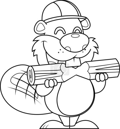 Ilustración de Lindo personaje de dibujos animados de castor con un casco y madera de Gnawing. Ilustración vectorial Diseño plano aislado sobre fondo transparente - Imagen libre de derechos