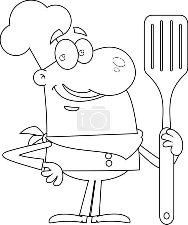 Téléchargez les illustrations : Smiling Chef Homme SuperHero personnage de bande dessinée tenant une spatule vecteur dessiné à la main Illustration isolé sur fond transparent - en licence libre de droit