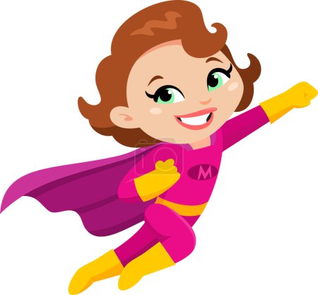 Téléchargez les illustrations : Super héros maman personnage de bande dessinée volant. Illustration vectorielle Design plat isolé sur fond transparent - en licence libre de droit