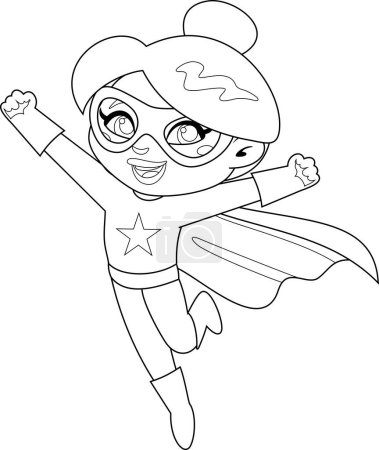 Illustration for Outlined Super Hero Mom Cartoon Character Flying. Vector Hand Drawn Illustration Isolated On Transparent Background - Royalty Free Image