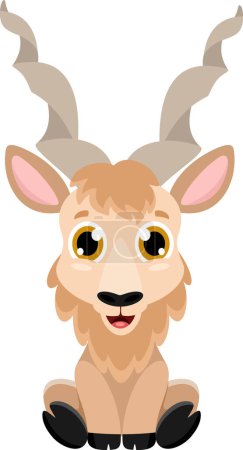 Illustration for Cute Baby Markhor Cartoon Character. Vector Illustration Flat Design Isolated On Transparent Background - Royalty Free Image