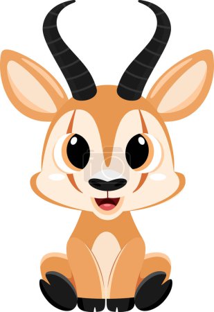 Illustration for Cute Baby Springbok Cartoon Character. Vector Illustration Flat Design Isolated On Transparent Background - Royalty Free Image