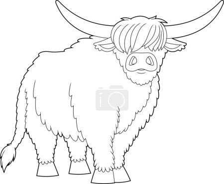 Téléchargez les illustrations : Highland Cow Animal Cartoon Character. Illustration dessinée à la main vectorielle isolée sur fond transparent - en licence libre de droit