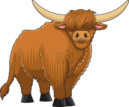 Ilustración de Highland Cow Animal Cartoon Character (en inglés). Ilustración dibujada a mano vectorial aislada sobre fondo transparente - Imagen libre de derechos