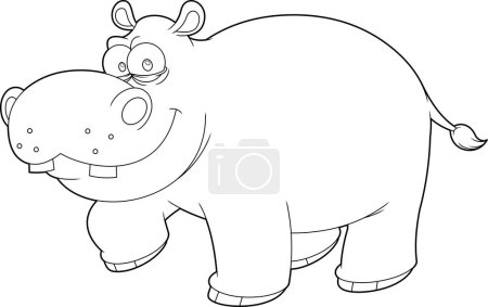 Ilustración de Hippopotamus Animal Cartoon Character (en inglés). Ilustración dibujada a mano vectorial aislada sobre fondo transparente - Imagen libre de derechos