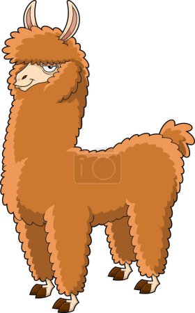 Téléchargez les illustrations : Lama brun personnage de bande dessinée animale. Illustration dessinée à la main vectorielle isolée sur fond transparent - en licence libre de droit