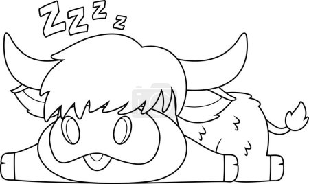 Ilustración de Lindo Highland Cow Animal Cartoon Caracter Sleeping. Ilustración vectorial Diseño plano aislado sobre fondo transparente - Imagen libre de derechos