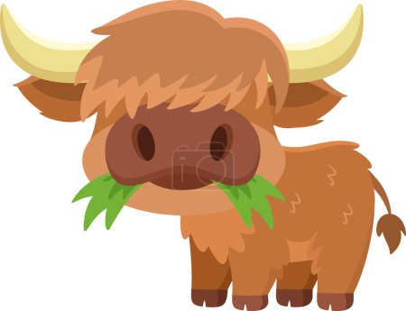 Ilustración de Lindo personaje de dibujos animados de vaca montañesa comiendo una hierba. Ilustración vectorial Diseño plano aislado sobre fondo transparente - Imagen libre de derechos