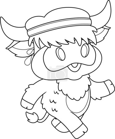 Téléchargez les illustrations : Jogging de personnage de dessin animé mignon Highland Cow Chef. Illustration vectorielle Design plat isolé sur fond transparent - en licence libre de droit