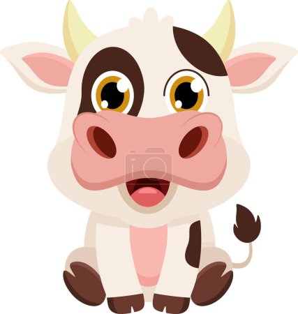 Illustration for Cute Baby Cow Animal Cartoon Character. Vector Illustration Flat Design Isolated On Transparent Background - Royalty Free Image