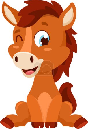 Ilustración de Lindo bebé caballo animal personaje de dibujos animados. Ilustración vectorial Diseño plano aislado sobre fondo transparente - Imagen libre de derechos