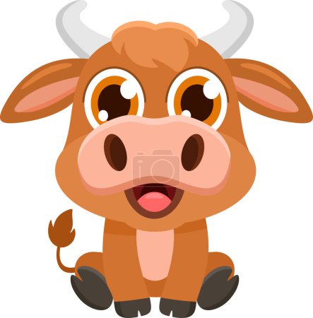 Cute Baby Bull Animal Cartoon Character. Vector Illustration Flat Design Isolated On Transparent Background