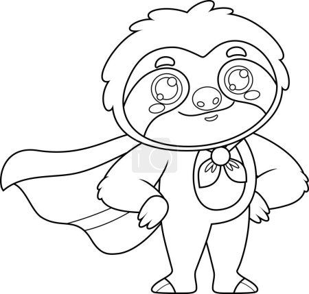 Téléchargez les illustrations : Tracé drôle mignon personnage de bande dessinée Sloth Super héros. Illustration dessinée à la main vectorielle isolée sur fond transparent - en licence libre de droit
