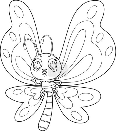Illustration for Outlined Funny Cute Butterfly Cartoon Character. Vector Hand Drawn Illustration Isolated On Transparent Background - Royalty Free Image