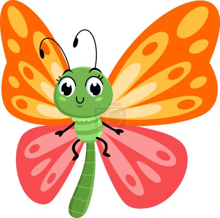 Ilustración de Lindo personaje de dibujos animados mariposa Volando. Ilustración dibujada a mano vectorial aislada sobre fondo blanco - Imagen libre de derechos