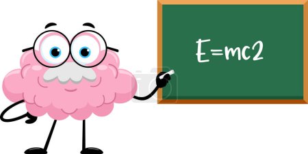 Illustration for Brain Professor Cartoon Character In Front Of Chalkboard With Formula. Vector Illustration Flat Design Isolated On Transparent Background - Royalty Free Image