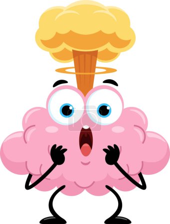 Mind Blown Brain Cartoon Character With Exploding. Vector Illustration Flat Design Isolated On Transparent Background