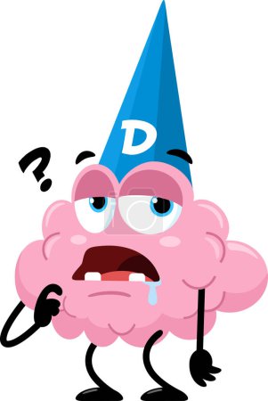 Dumb Brain Cartoon Character Wearing A Dunce Hat. Vector Illustration Flat Design Isolated On Transparent Background