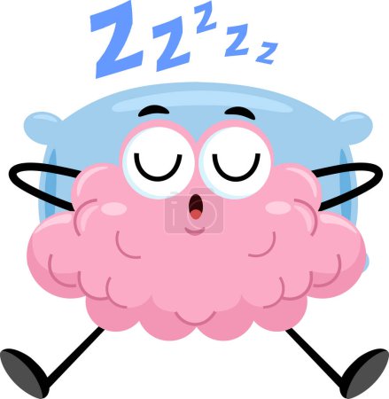 Illustration for Cute Brain Cartoon Character Sleeping. Vector Illustration Flat Design Isolated On Transparent Background - Royalty Free Image