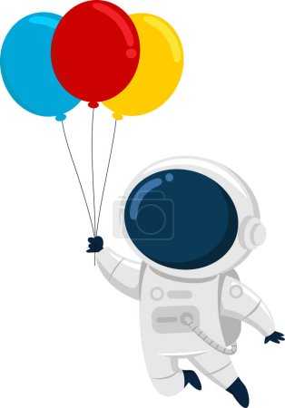 Illustration for Cute Astronaut Cartoon Character Flying Using Balloons. Vector Illustration Flat Design Isolated On Transparent Background - Royalty Free Image