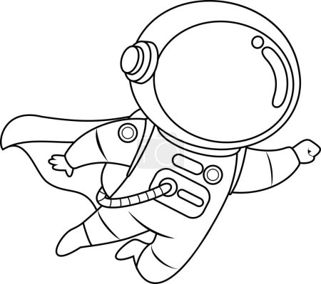 Illustration for Outlined Cute Astronaut Super Hero Cartoon Character Flying. Vector Hand Drawn Illustration Isolated On Transparent Background - Royalty Free Image
