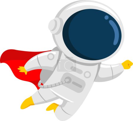 Téléchargez les illustrations : Super héros astronaute mignon personnage de bande dessinée volant. Illustration vectorielle Design plat isolé sur fond transparent - en licence libre de droit