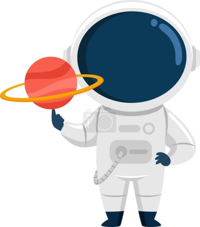 Illustration for Cute Astronaut Cartoon Character Holding Saturn Planet. Vector Illustration Flat Design Isolated On Transparent Background - Royalty Free Image