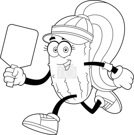 Décoré mignon Pickle Girl personnage de dessin animé jouant Pickleball Sport. Illustration dessinée à la main vectorielle isolée sur fond transparent