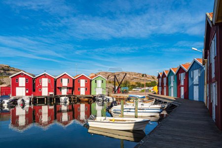 Photo for Harbor with boats in the village Smoegen in Sweden. - Royalty Free Image