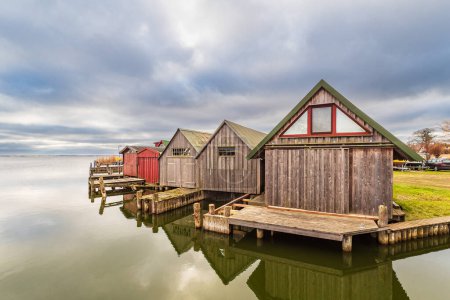 Photo for Boathouses in the port of Althagen, Germany. - Royalty Free Image