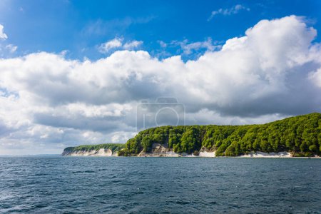 Baltic Sea coast with chalk cliffs on the island Ruegen in Germany.           