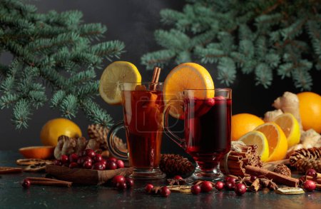 Téléchargez les photos : Boissons chaudes de Noël aux épices et fruits. - en image libre de droit