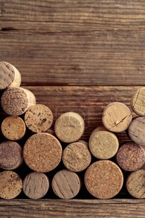Photo for Closeup of used wine corks. Frontal view. Copy space. - Royalty Free Image