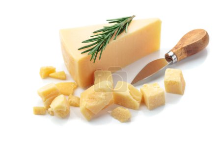 Foto de Parmesan cheese with rosemary isolated on a white background. - Imagen libre de derechos