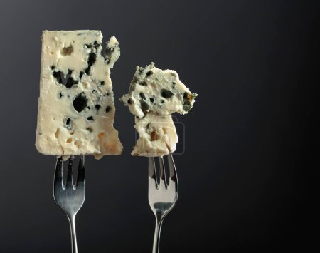 Photo for Blue cheese slices on a black background. - Royalty Free Image