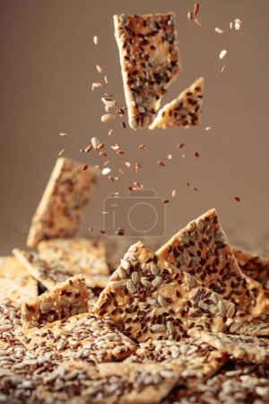 Photo for Crispy crackers with sunflower and flax seeds. - Royalty Free Image