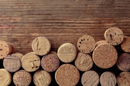 Photo for Closeup of used wine corks. Frontal view. Copy space. - Royalty Free Image