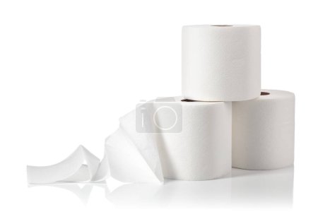 Foto de Rollos de toallas de papel están aislados sobre un fondo blanco. - Imagen libre de derechos