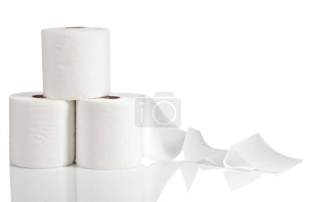 Foto de Rolls of paper towels are isolated on a white background. - Imagen libre de derechos