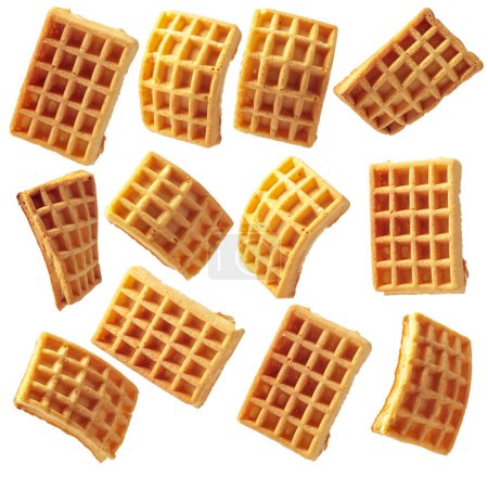 Photo for Set of Belgian curved waffles isolated on a white background. Soft light on the top left. - Royalty Free Image