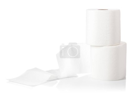 Photo for Rolls of paper towels are isolated on a white background. - Royalty Free Image