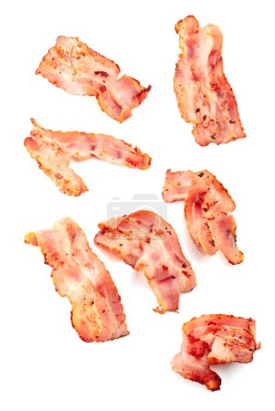 Photo for Fried bacon slices isolated on white background. - Royalty Free Image