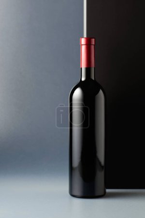 Foto de Una botella de vino tinto sin abrir. Copiar espacio. - Imagen libre de derechos