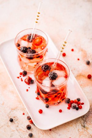 Photo for Drink Lillet Wildberry Cocktails on marble table - Royalty Free Image