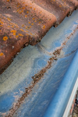 Photo for Roof gutter and downspout. Gutter cleaning and home maintenance concept - Royalty Free Image