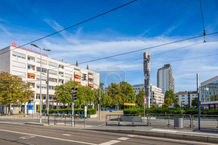 Photo for Ludwigshafen, Germany - September 17, 2023:  City center with Theater Square and famous column  of Rhineland-Palatinate (Pfalzsaeule) - Royalty Free Image