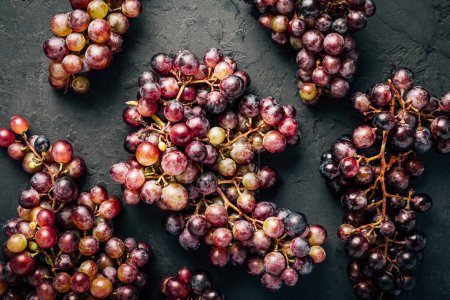 Téléchargez les photos : Raisins noirs et violets bio, plat, concept de vin et jus - en image libre de droit