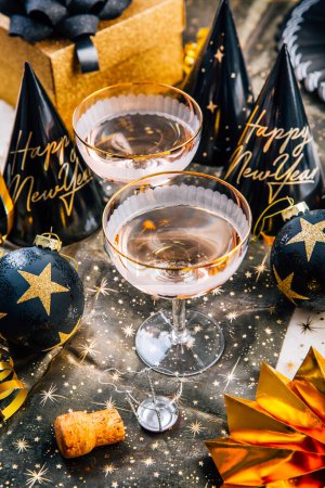 Photo for Christmas And New Year Holiday Table Setting with Champagne. - Royalty Free Image